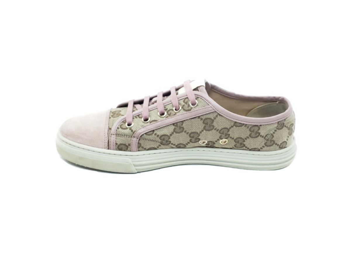 Gucci GG Canvas Low Top Sneakers Pink Suede Lace Up Womens EU 39 US 9