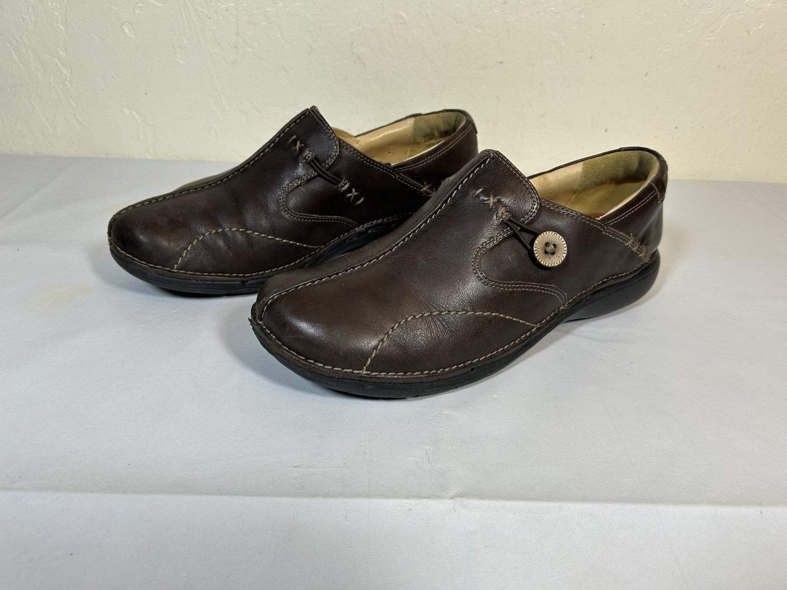 Clarks Unstructured Loafers Women’s Size 10 M Slip On Comfort Brown Leather