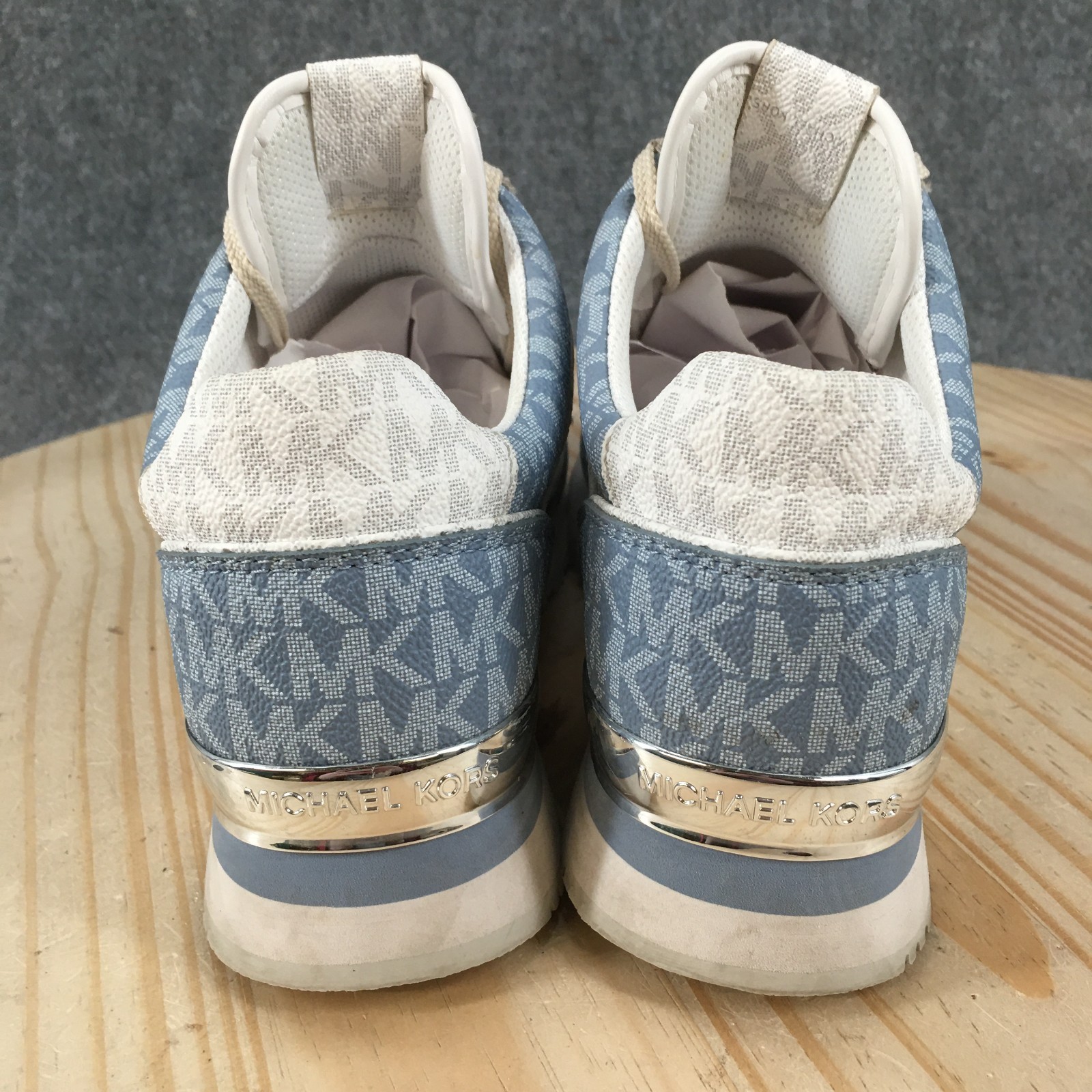 Michael Kors Maddy Shoes Womens 9 M Lace Up Trainer Sneakers Blue White Low Top