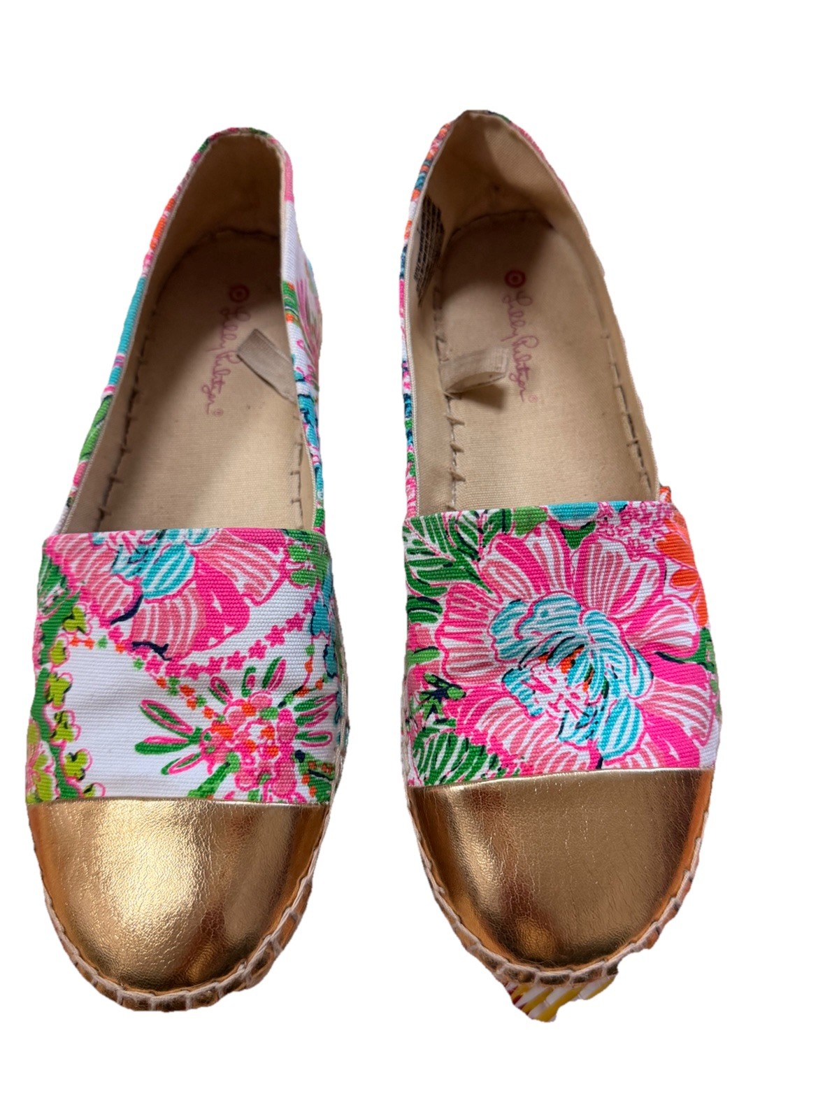 Lilly Pulitzer Target Nosie Posey Floral Espadrille Slip On Gold Toe Size 7