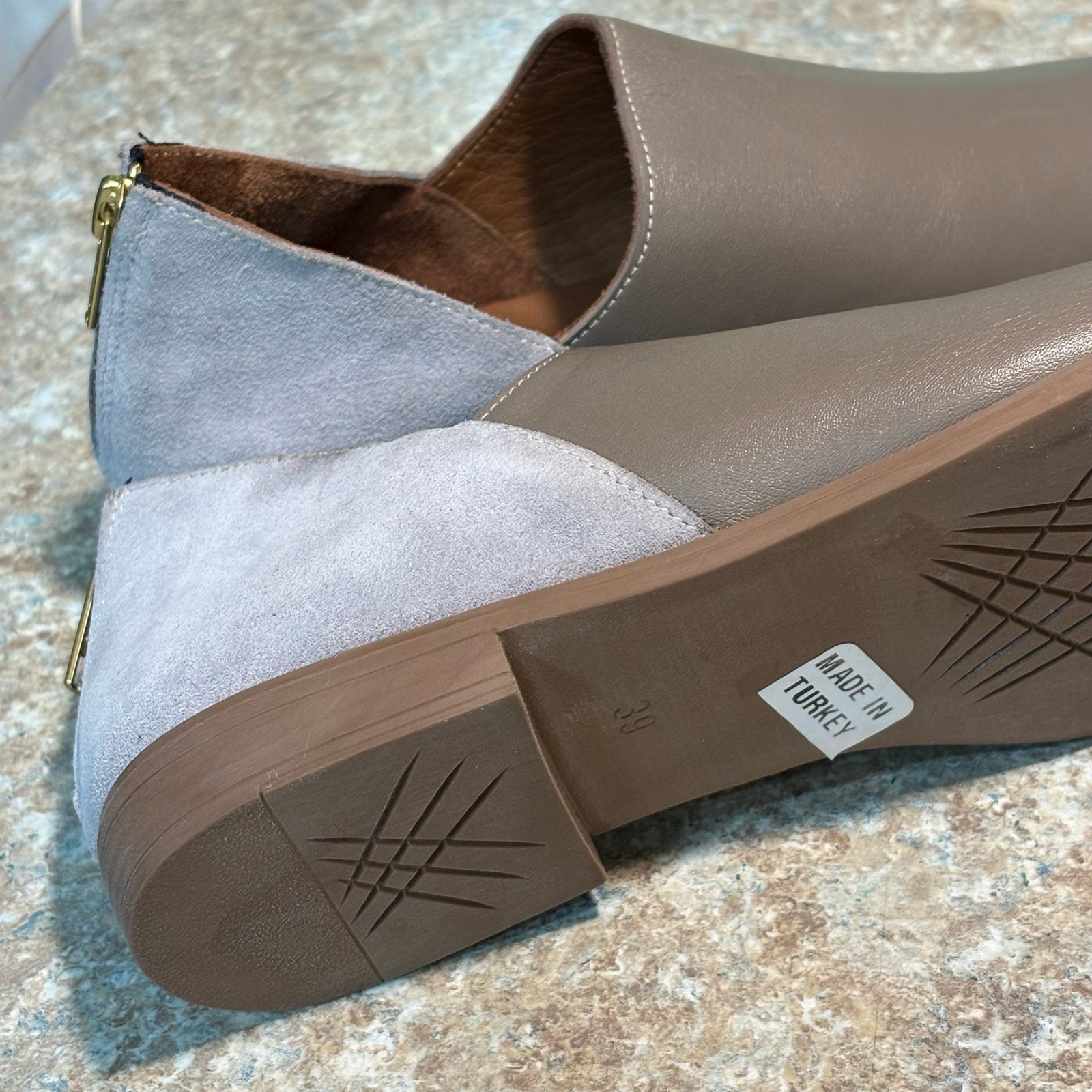 Bueno Beau Pointed Toe Loafer Slip on Leather Suede Gray Quiet Luxury Shoes 39