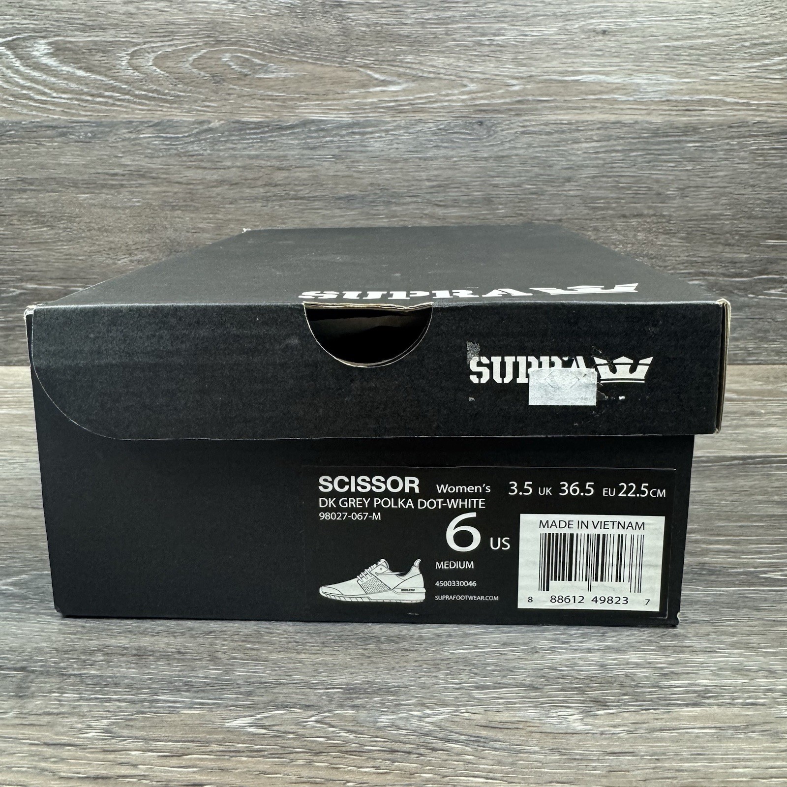 Supra Shoes Women Size 6 Scissor Grey Polka Dot White Lace up Skateboarding