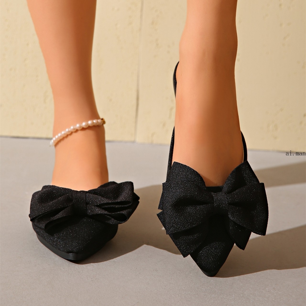 Women’s Slip On Comfort Pointed Toe Mules Bowknot Decor Slingback Casual Shoes