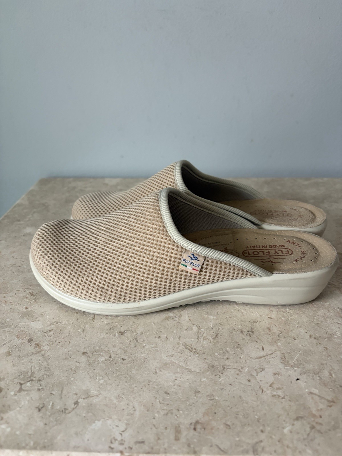 Fly Flot Clogs Women’s 40 US 9 Beige Mesh Anti-Shock Anatomic Mules Italy Made