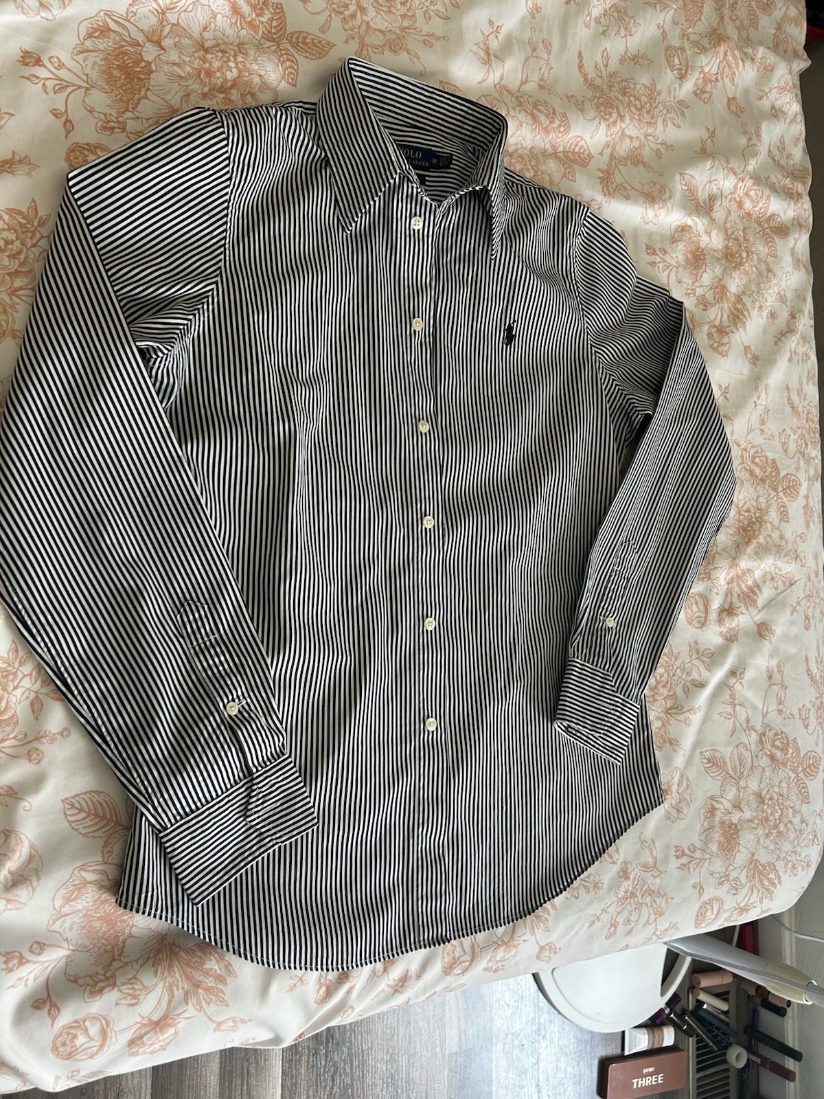 Polo Ralph Lauren Custom Fit Black/White Striped Dress Shirt Mens 12 LS