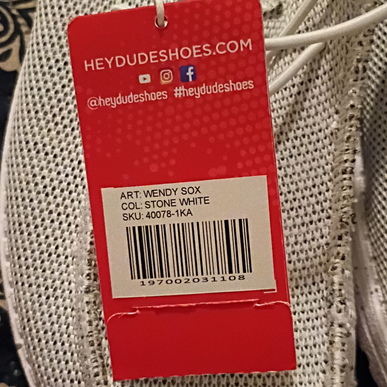 Hey Dude Wendy Sox Sox Collection Womens Stone White Slip-On Lightweight US 10