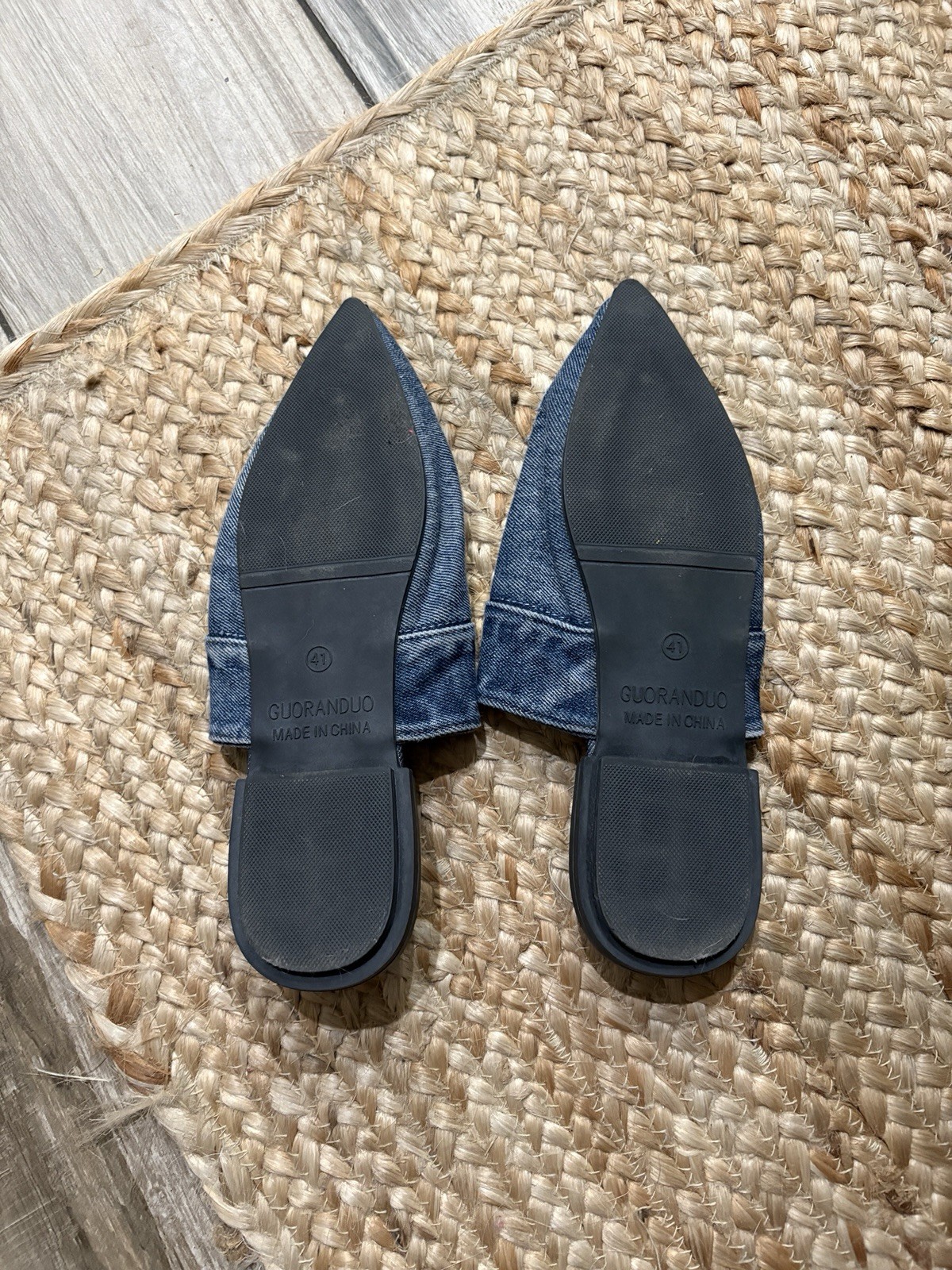 Guoranduo Shoes Womens 41 Slip On Mules Denim Casual Pointed Toe Flats US 8.5