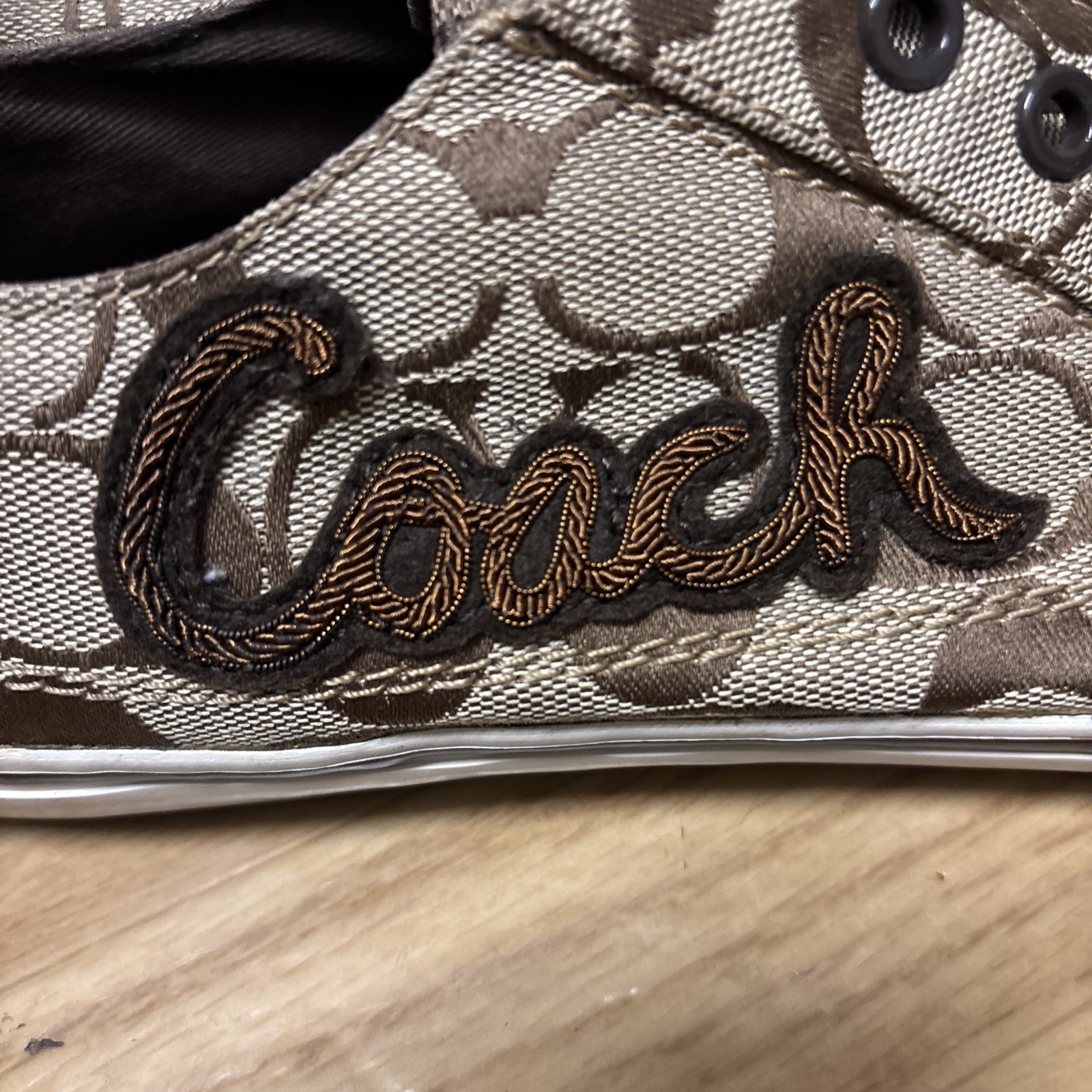 Coach Keeley Khaki Signature C Logo Sneakers Slip On Shoes Embroidered Women 8.5