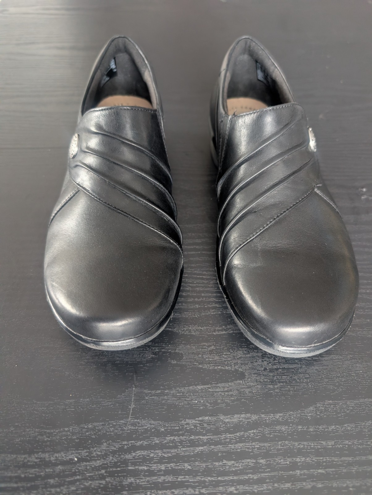 Clarks Women Hope Roxanne Black Leather Slip On Casual Ortholite Loafer Sz 7.5 W