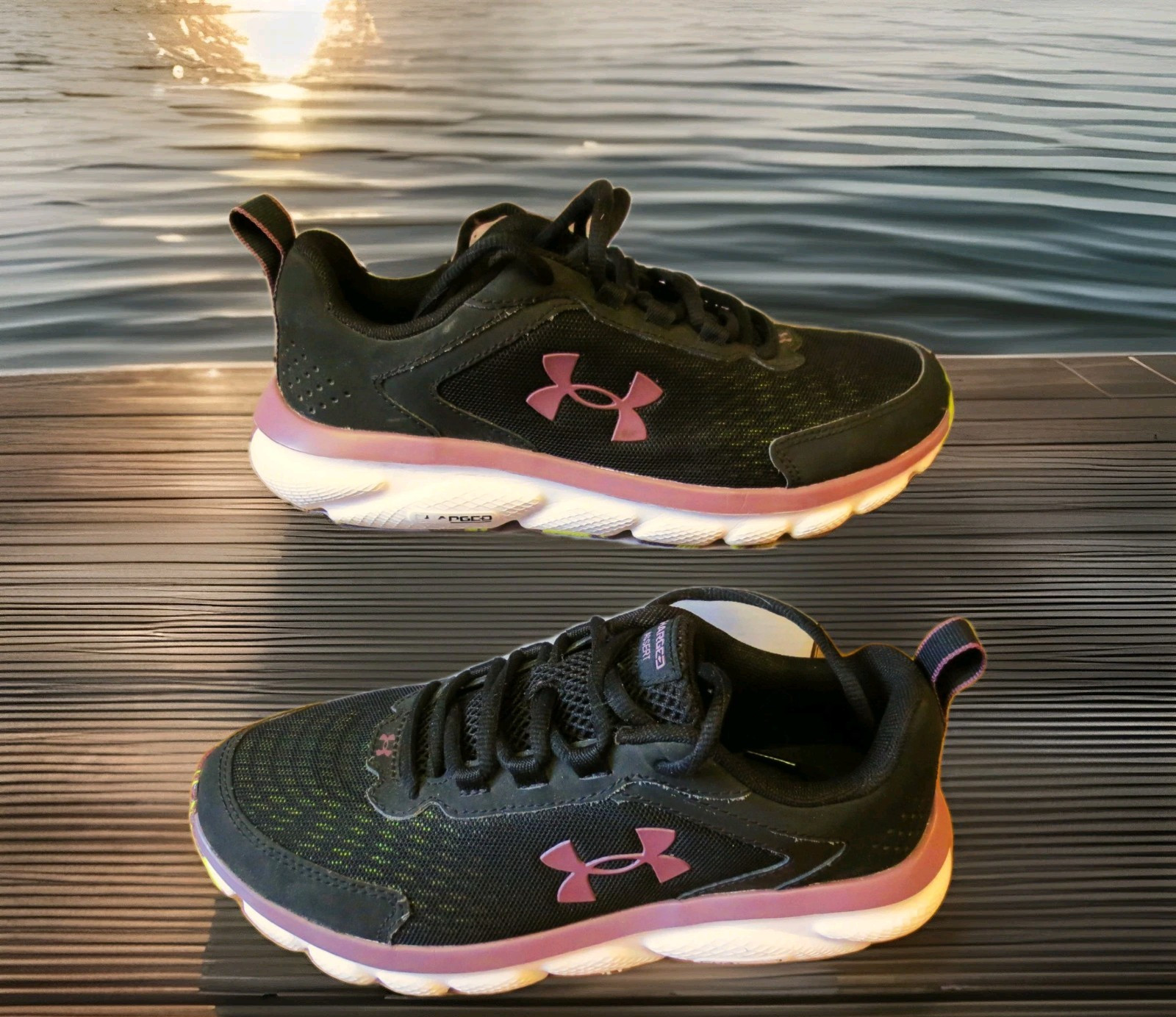 Under Armour Charged Assert 9 Running Shoes WOMEN’S SIZE 8 Black & Pink NICE!!