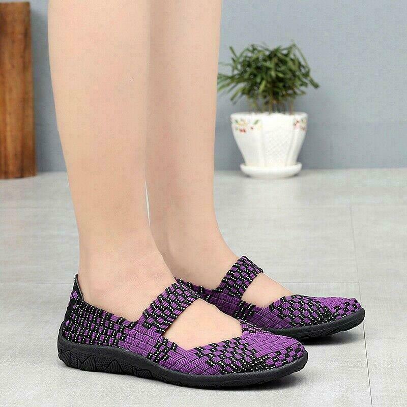 Womens Walking Shoes Slip on Woven Flat Lightweight Fashion Sneakers Weave Girl