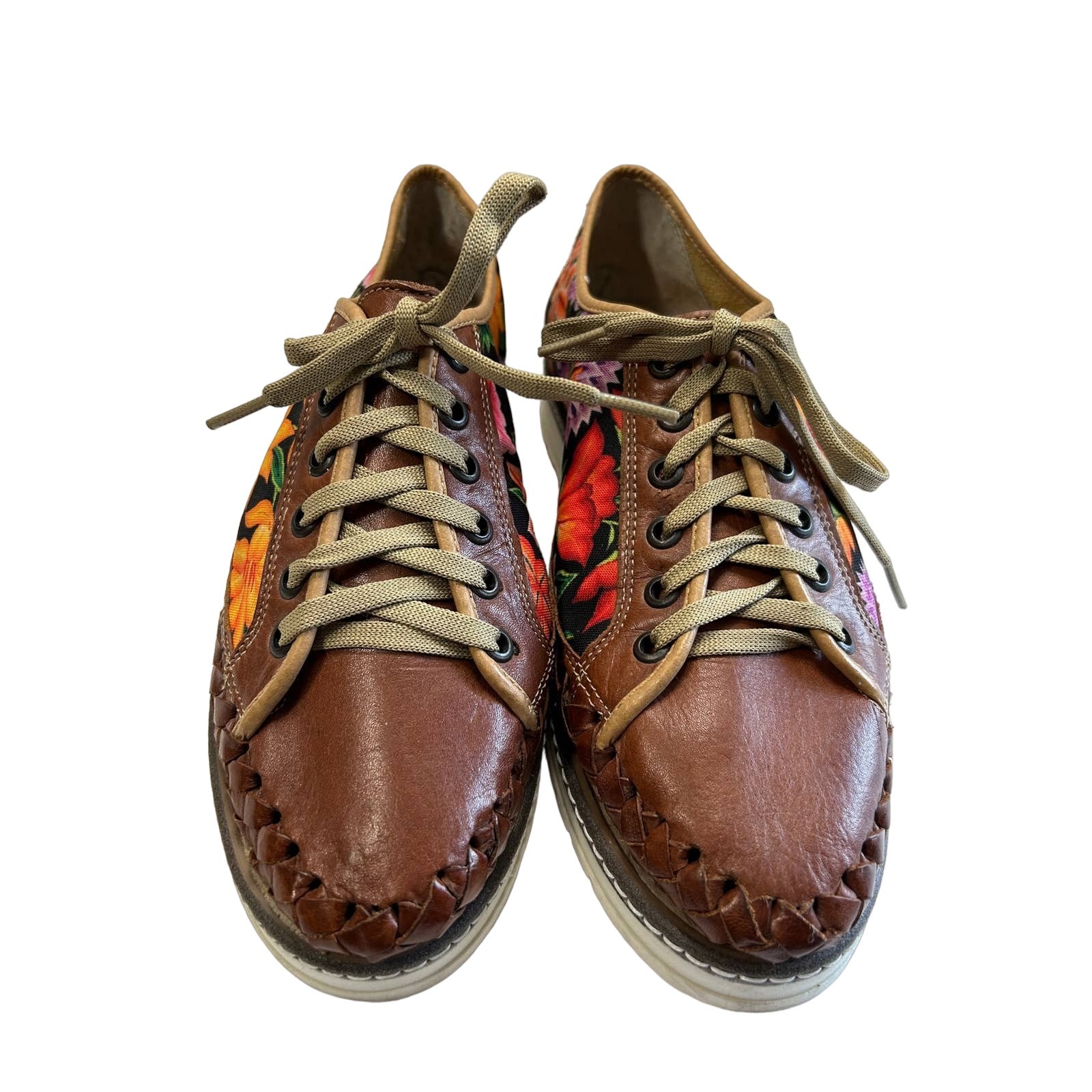 Handmade Mexico Leather Floral Huarache Shoes Women’s Size 10