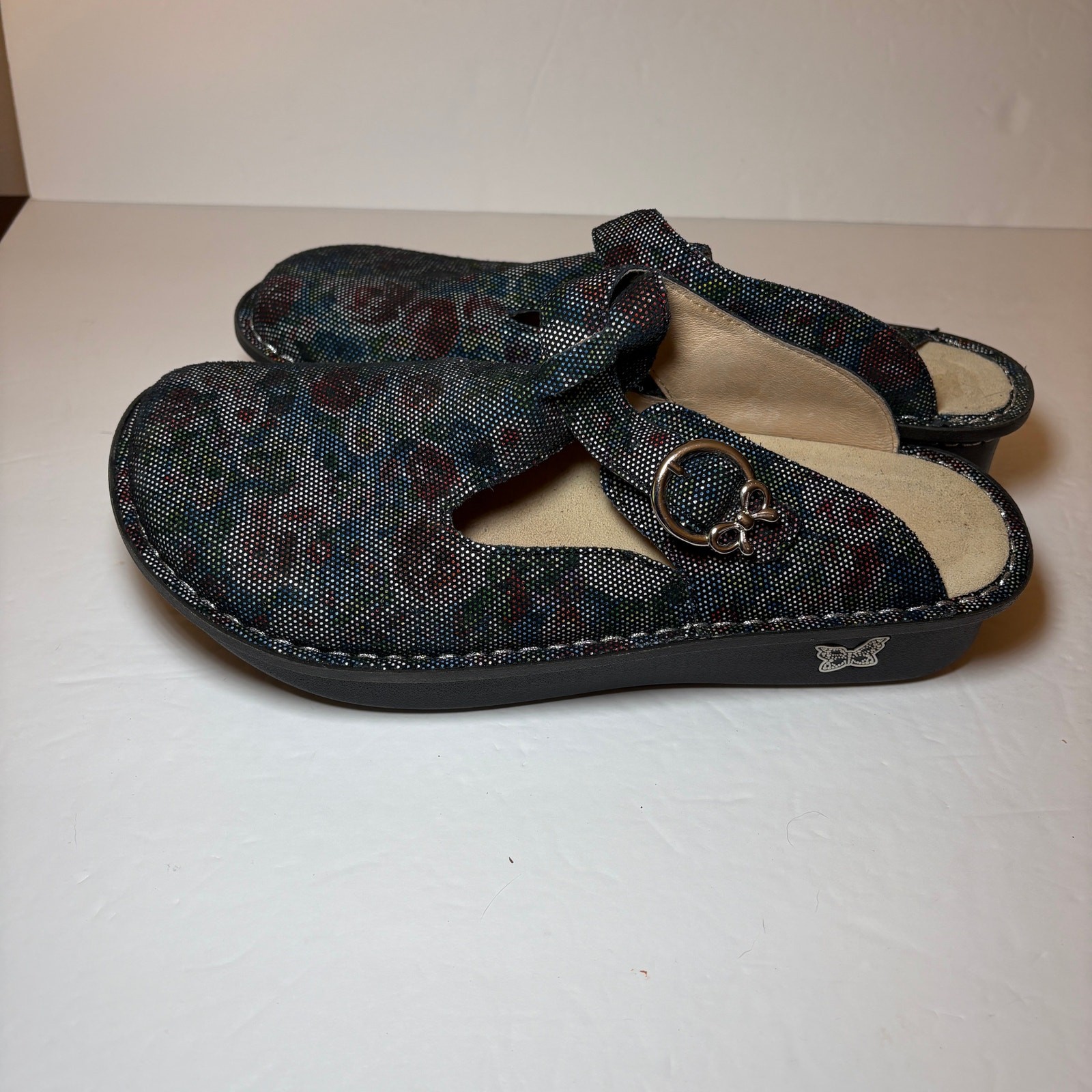 Alegria Debra Floral Comfort Shoes Black Floral Dotted Pattern Bow 40 9 Mules