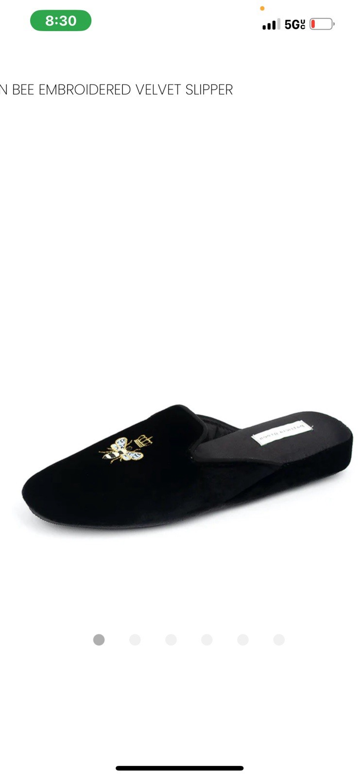Patricia Green Slipper Slip-on Mule Black Velvet Embroidered Bees New 8