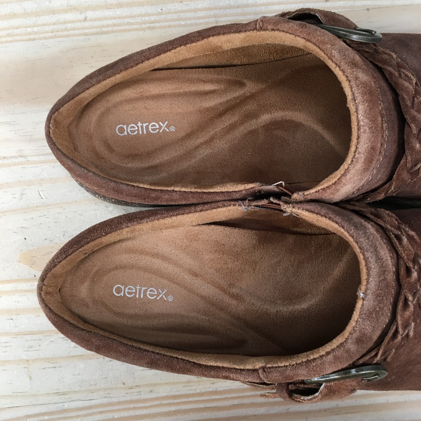 Aetrex Libby Shoes Womens 9-9.5 Casual Slip On Comfort Mule Clogs Brown Leather