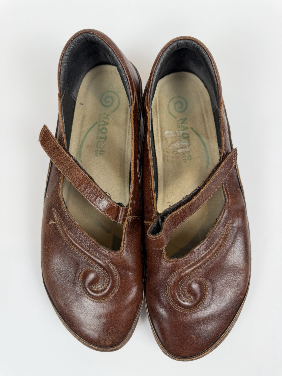 Naot Brown Leather Mary Jane Comfort Shoes Womens 42 US 11 Hook Loop